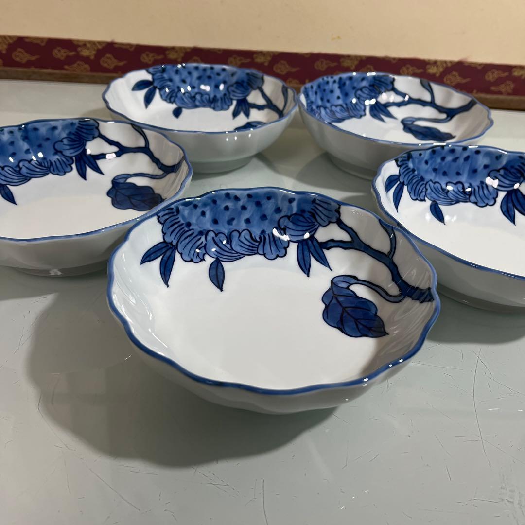 源右衛門　染付ひまわり絵　鉢碗5ケ