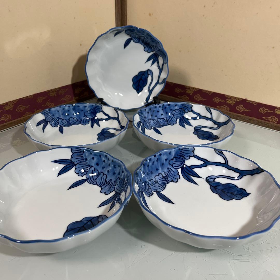 源右衛門　染付ひまわり絵　鉢碗5ケ