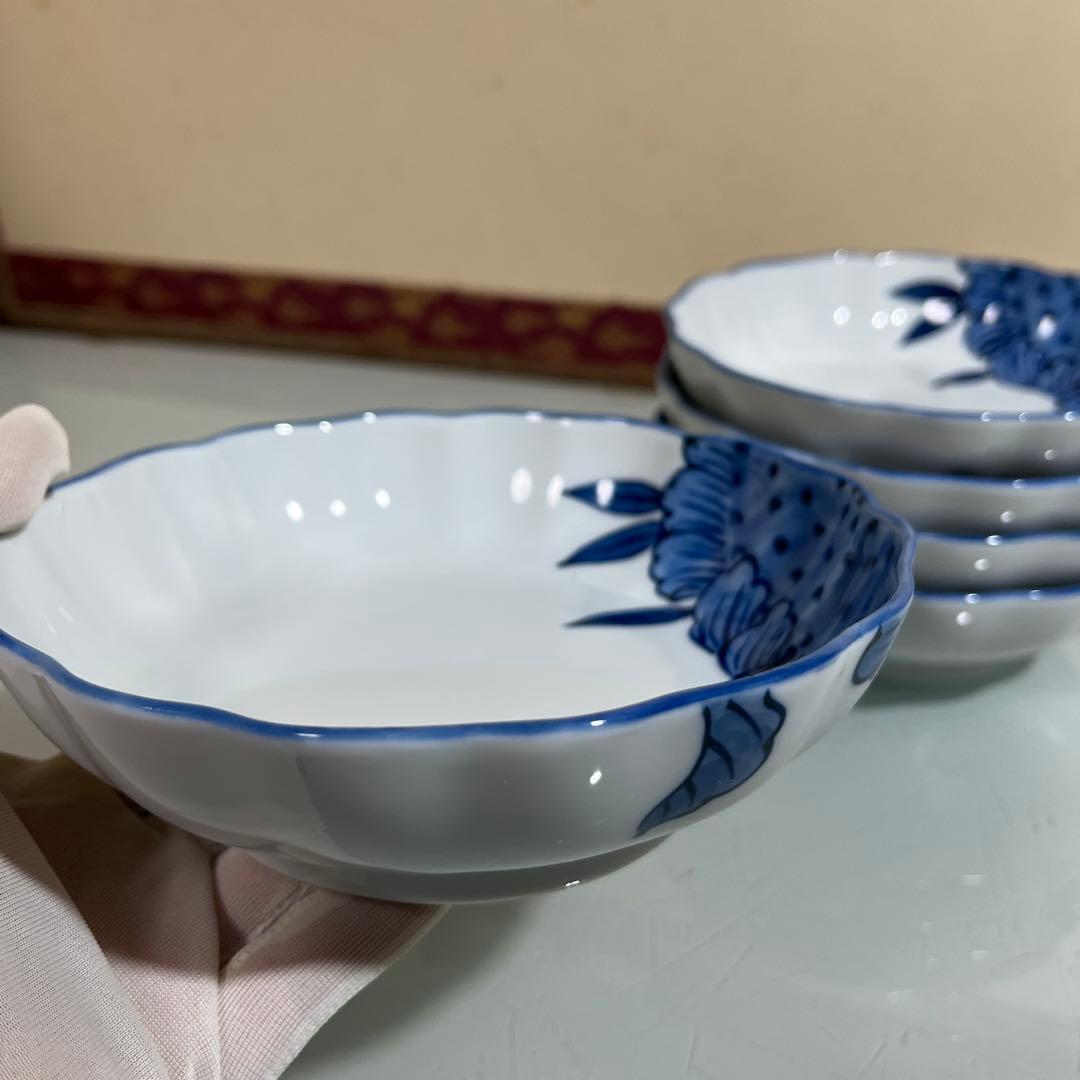 源右衛門　染付ひまわり絵　鉢碗5ケ