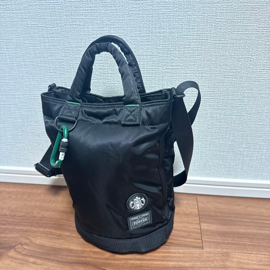 スターバックス ポーター コーヒー ビーン シェイプ ドラム バッグ 黒 コラボ