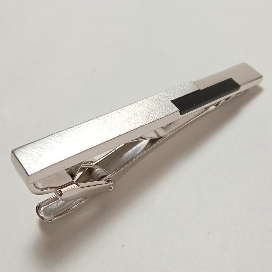 lvt54 ランバン ネクタイピン シルバー×ブラック黒オニキス ワイドプレーン