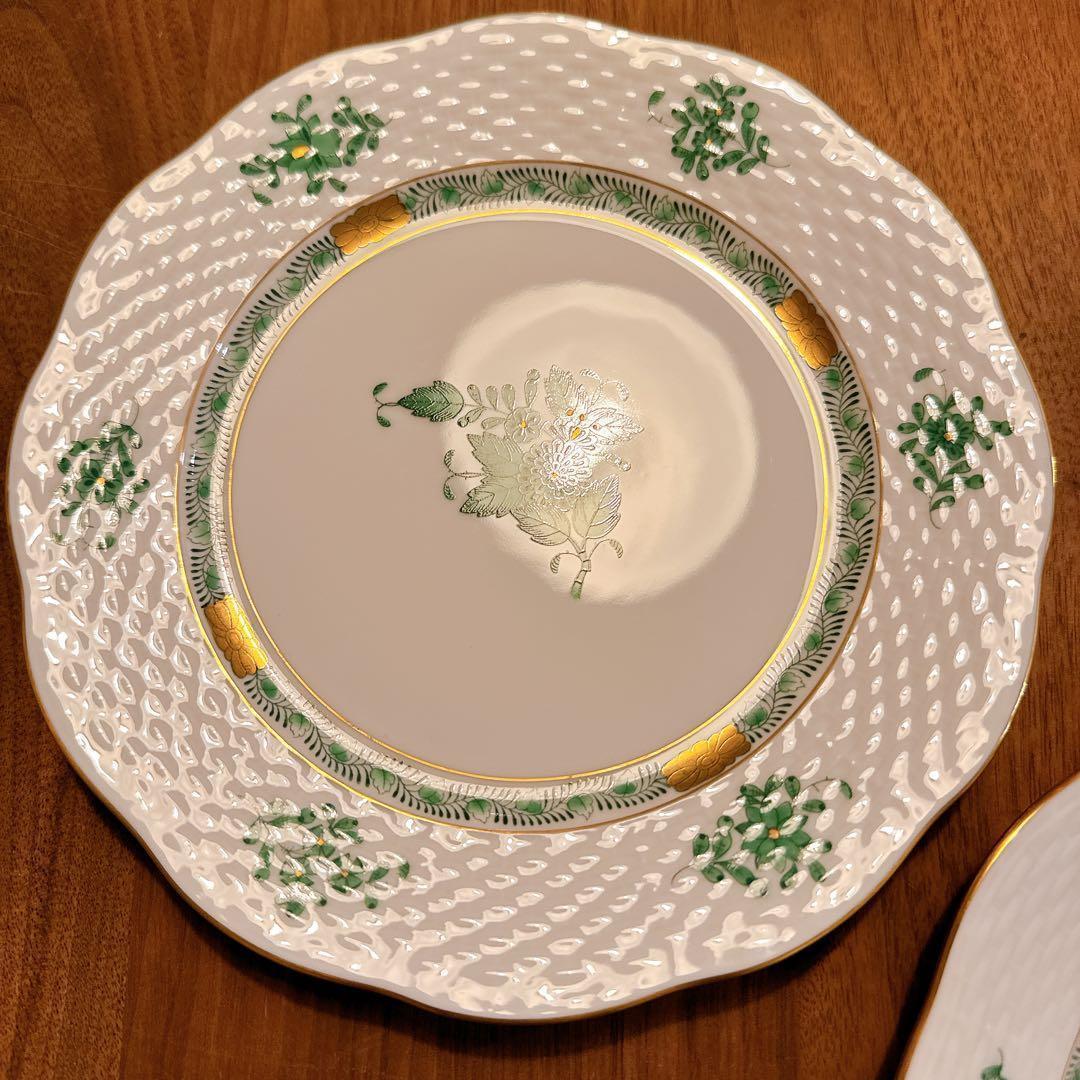 【2枚セット】HEREND ヘレンド　アポニーグリーン　プレート　19cm ③