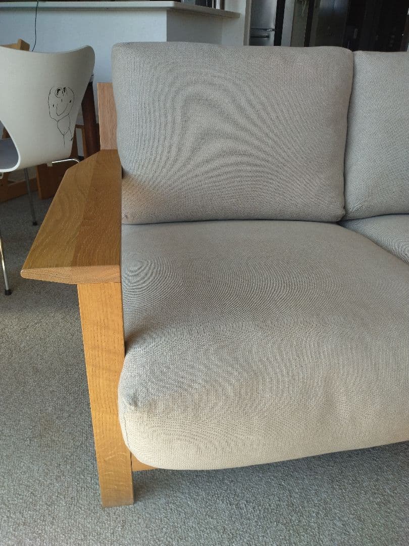 【訳あり美品】MUJI/無印良品 オーク材ソファ2シーター/フェザーコイル/木製