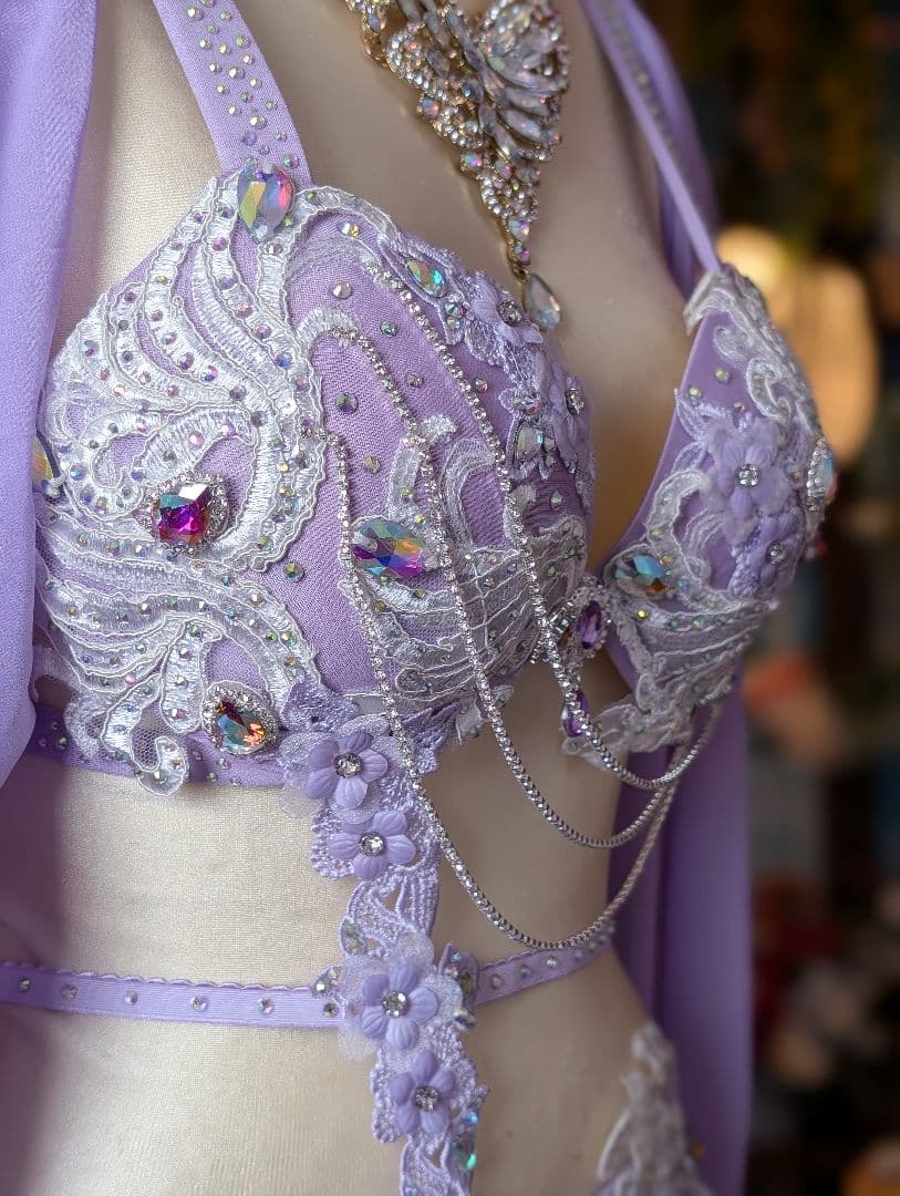 新品 ベリーダンス 衣装 コスチューム ラベンダー