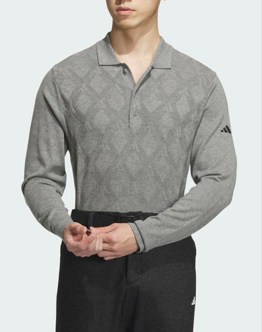 送料無料 新品 adidas GOLF アーガイル柄セーター ポロ M GR