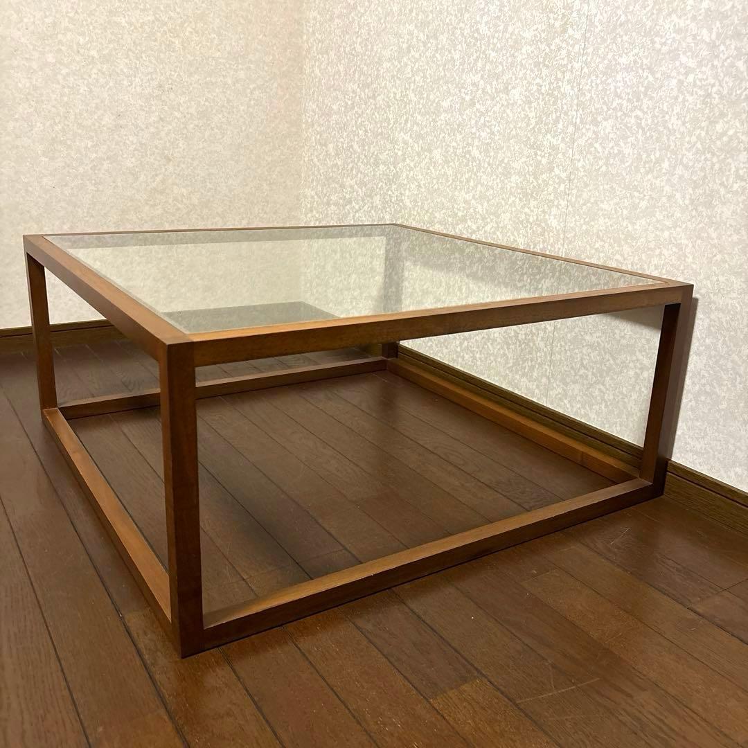 【美品】北欧モダン スクエア ガラステーブル リビングテーブル
