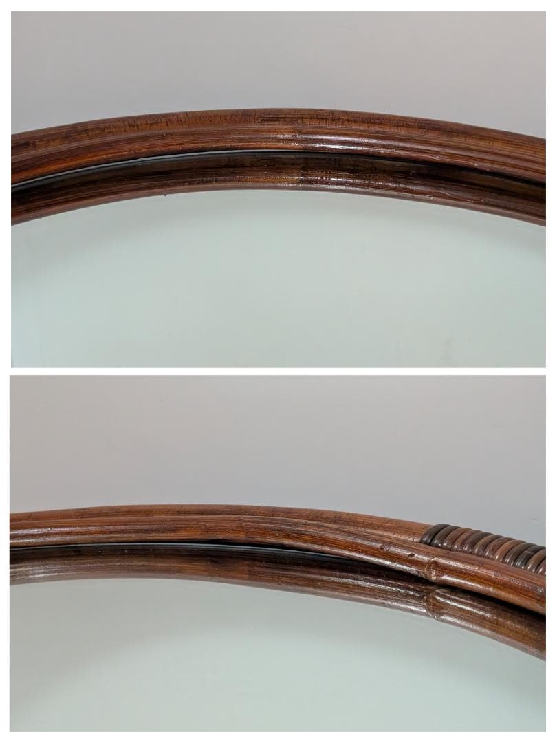 ラタン ウォールミラー 円形 大きめ 丸 壁掛け鏡 ビンテージ ブラウン