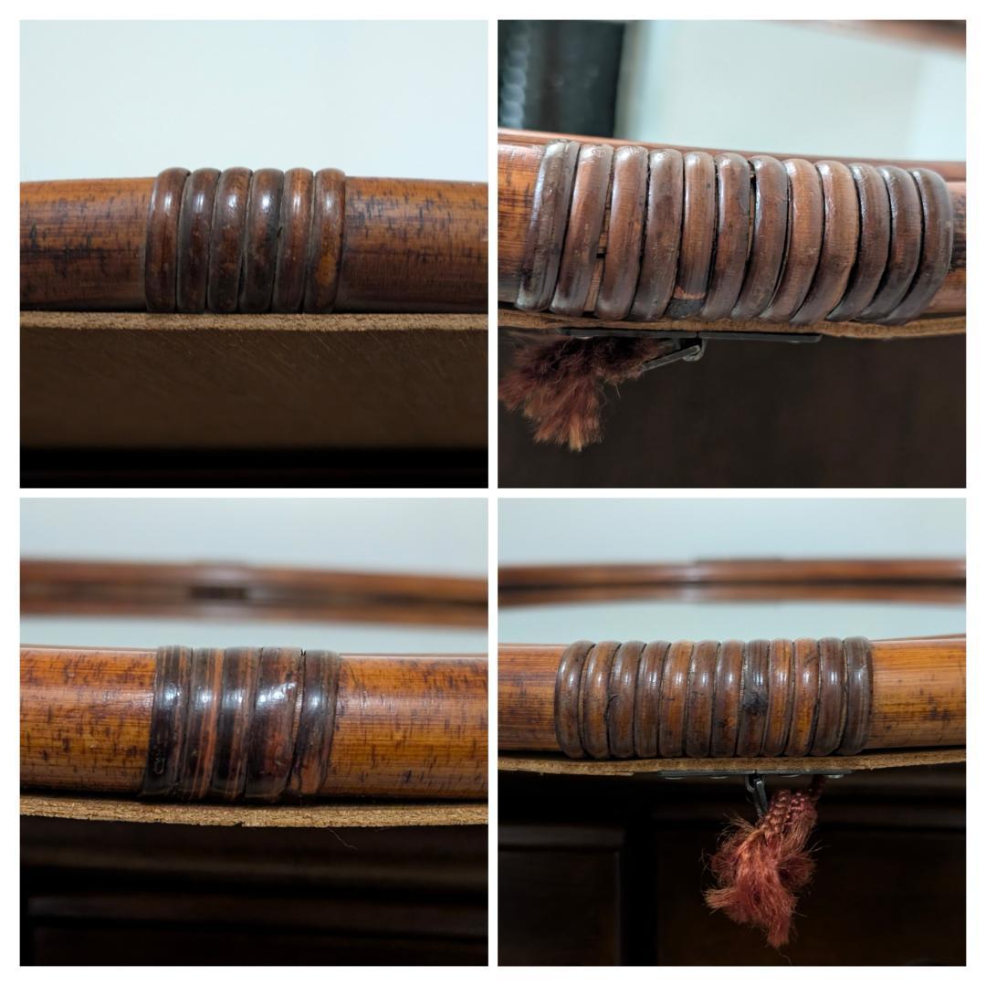 ラタン ウォールミラー 円形 大きめ 丸 壁掛け鏡 ビンテージ ブラウン