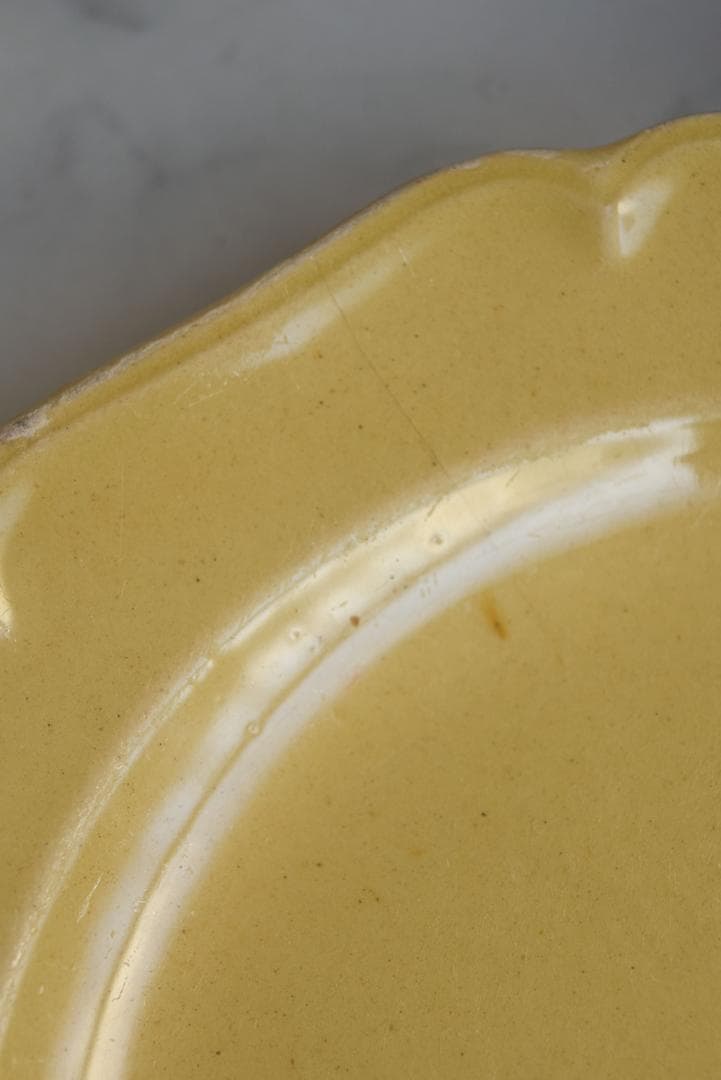 訳有3枚組　19世紀アプト窯　黄釉花リム　デセール皿　アンティーク　金継