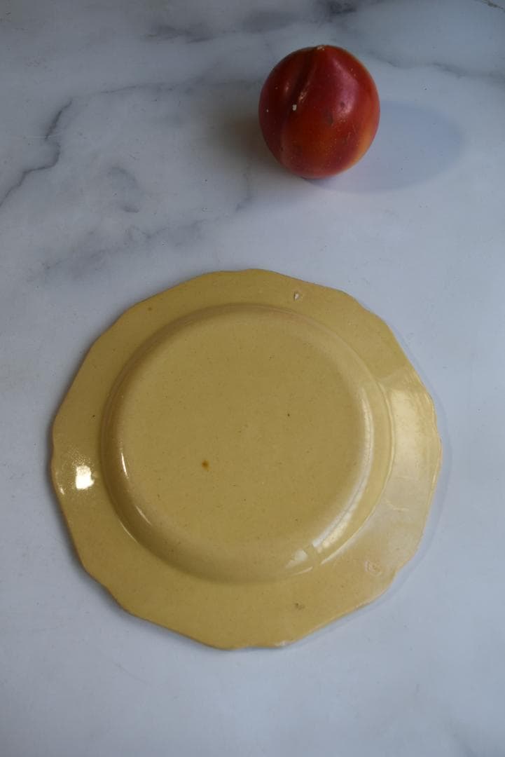 訳有3枚組　19世紀アプト窯　黄釉花リム　デセール皿　アンティーク　金継