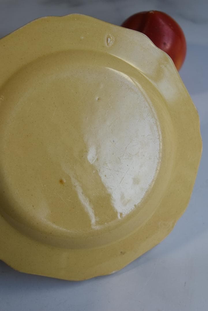 訳有3枚組　19世紀アプト窯　黄釉花リム　デセール皿　アンティーク　金継