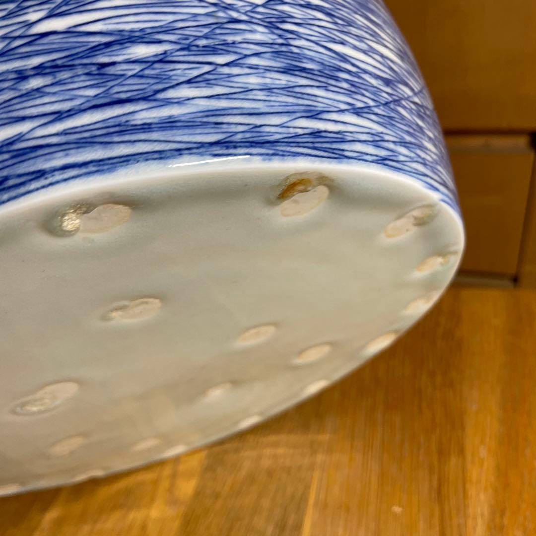 吉川正道　染付線紋銅鑼鉢