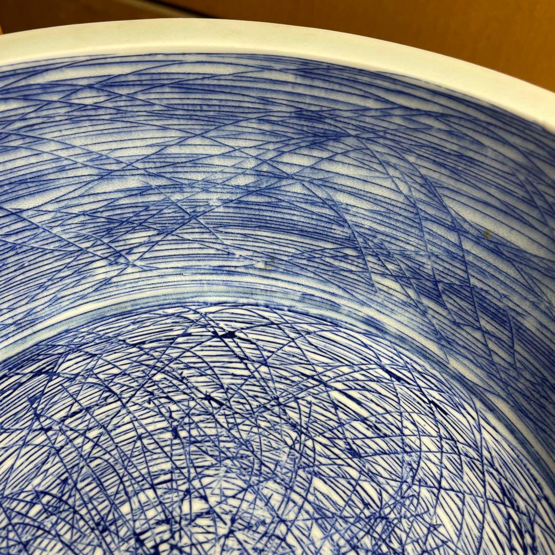 吉川正道　染付線紋銅鑼鉢