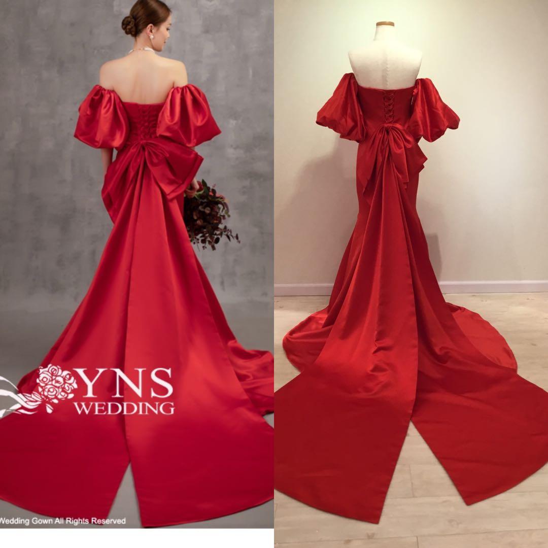 m*5様 レッド マーメイドドレス パフスリーブ