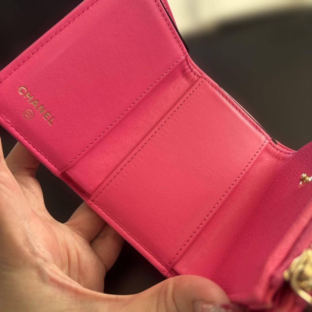 レシートあり CHANEL シャネル スモールウォレット 三つ折り ピンク