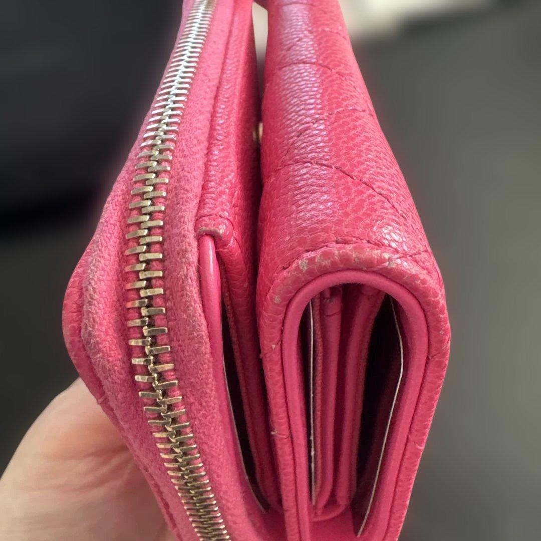 レシートあり CHANEL シャネル スモールウォレット 三つ折り ピンク