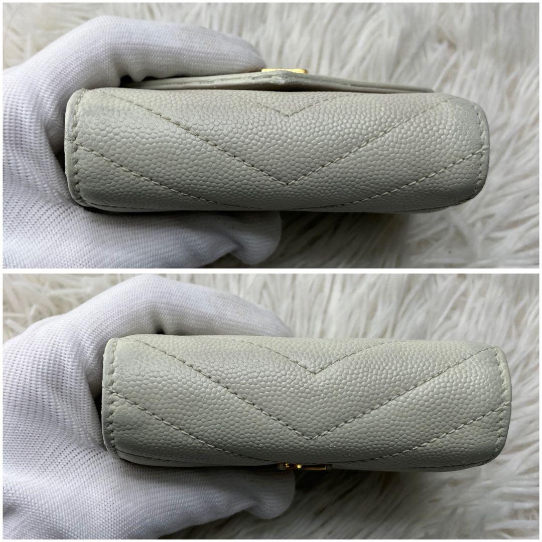 【大人気】サンローラン 財布 YSL キャビアスキン ホワイト コンパクト