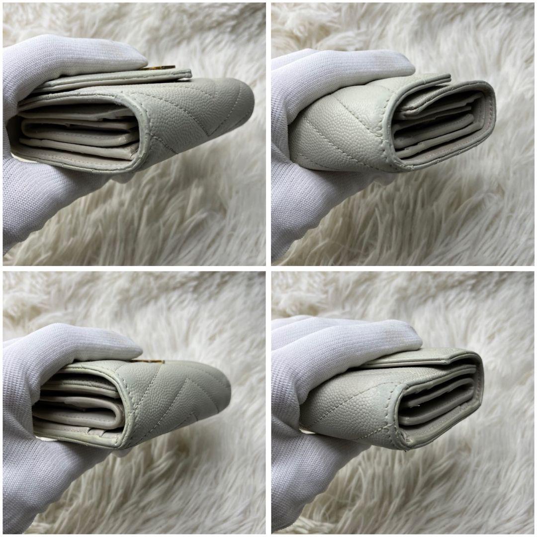 【大人気】サンローラン 財布 YSL キャビアスキン ホワイト コンパクト