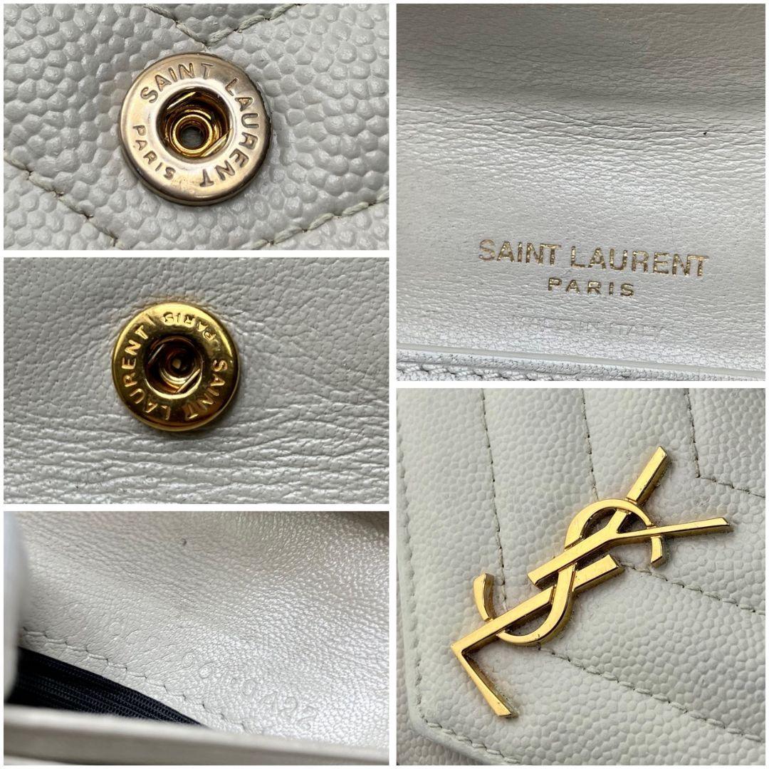 【大人気】サンローラン 財布 YSL キャビアスキン ホワイト コンパクト