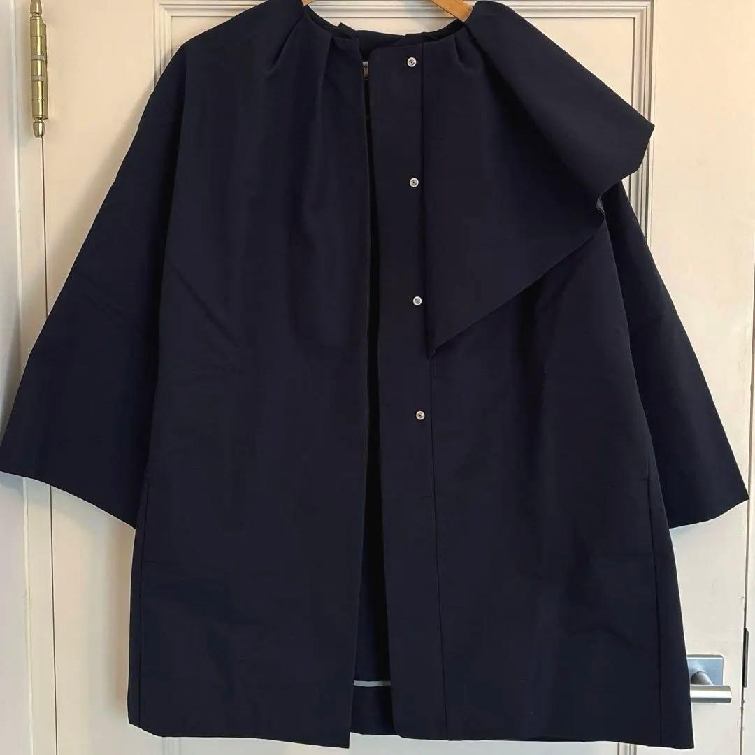 【未使用品】yori ツイルサイドフレアコート 36ネイビー