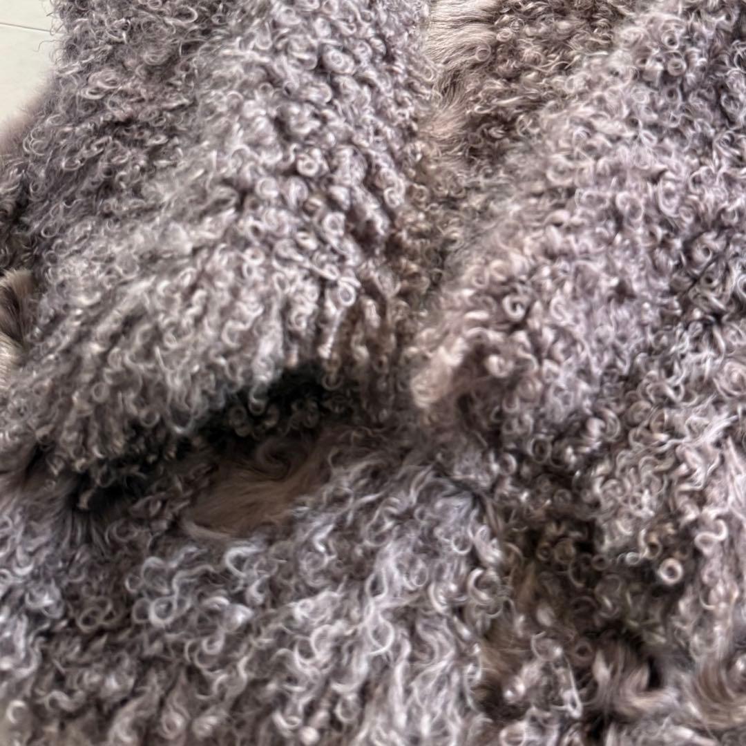 希少 カルガンラムファー パープルグレー コート リアルファー ボリューム◎