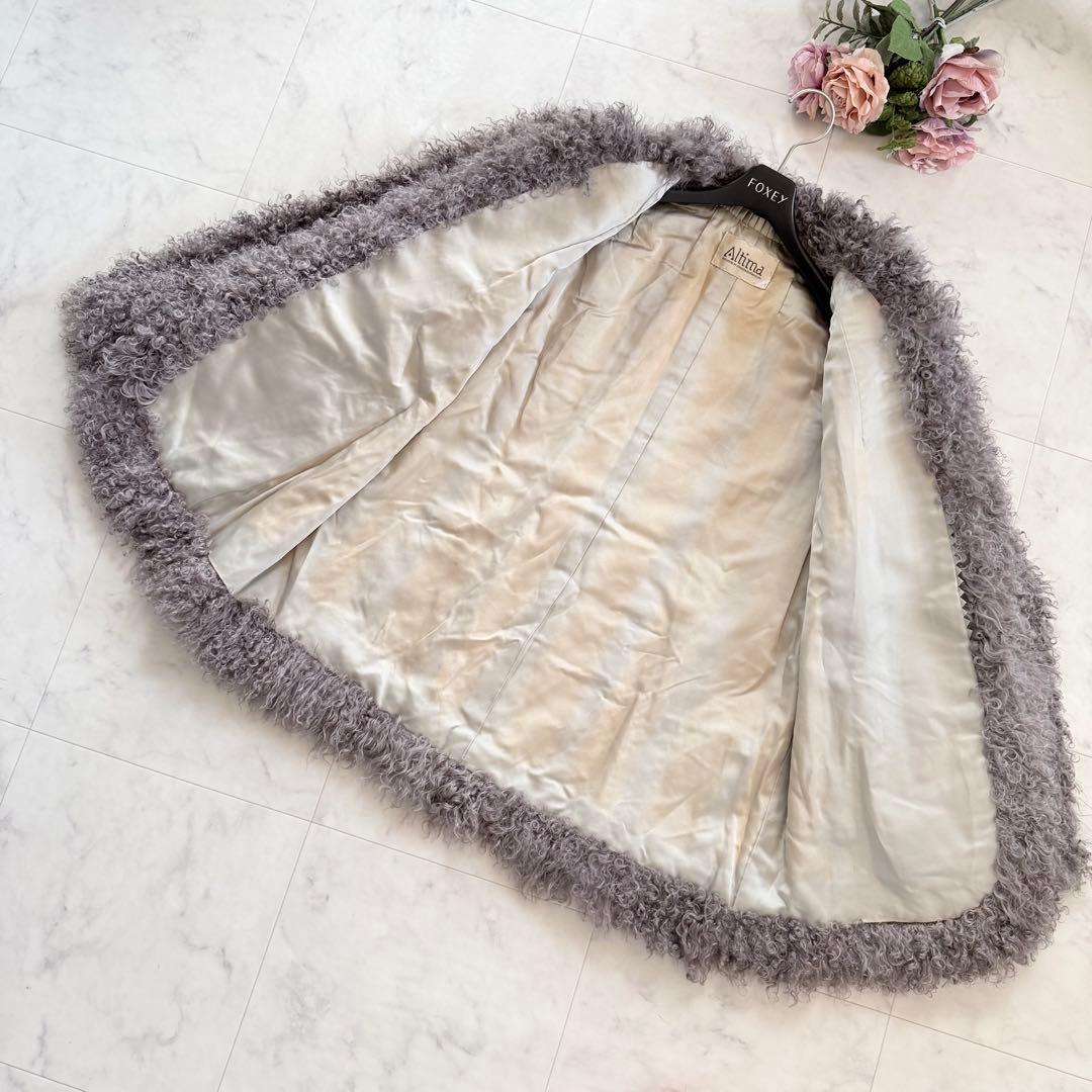 希少 カルガンラムファー パープルグレー コート リアルファー ボリューム◎