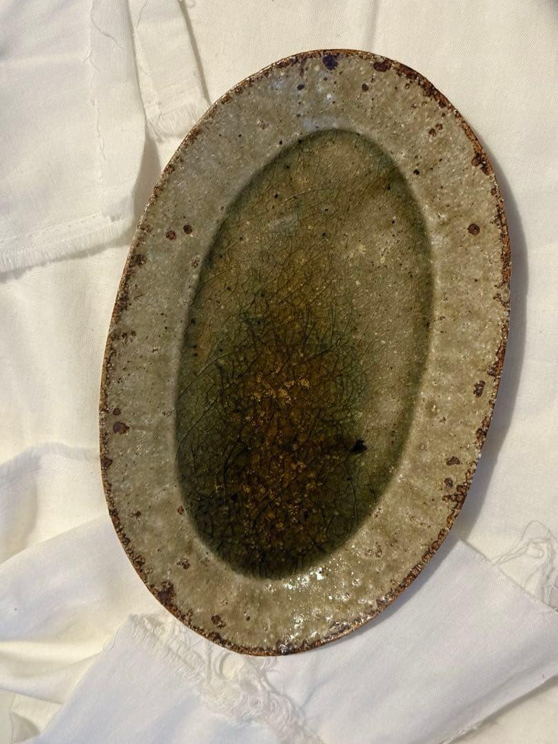 宮城陶器　宮城正幸　オーバル皿中　灰釉