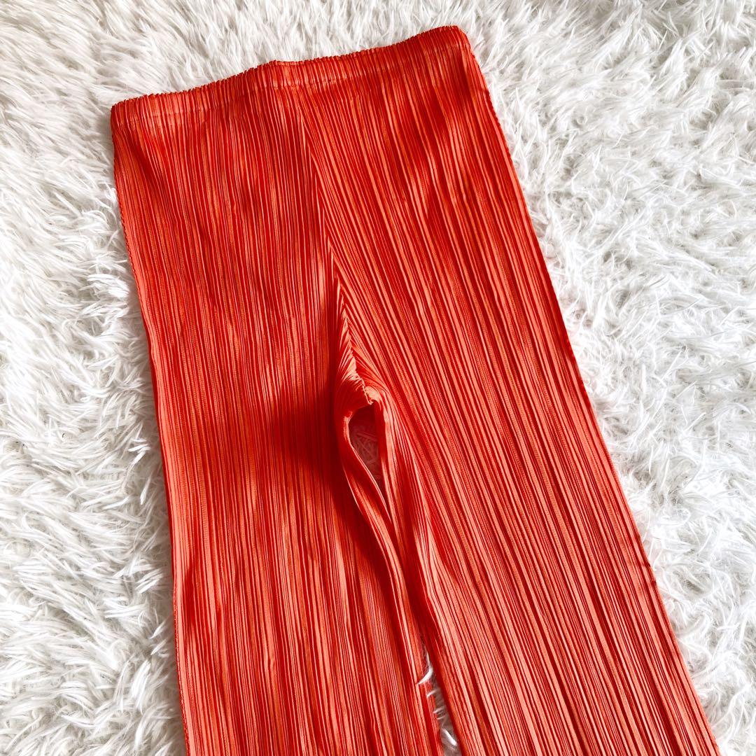 美品 プリーツプリーズ イッセイミヤケ パンツ オレンジ サイズ4