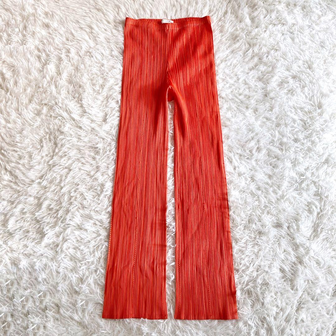 美品 プリーツプリーズ イッセイミヤケ パンツ オレンジ サイズ4