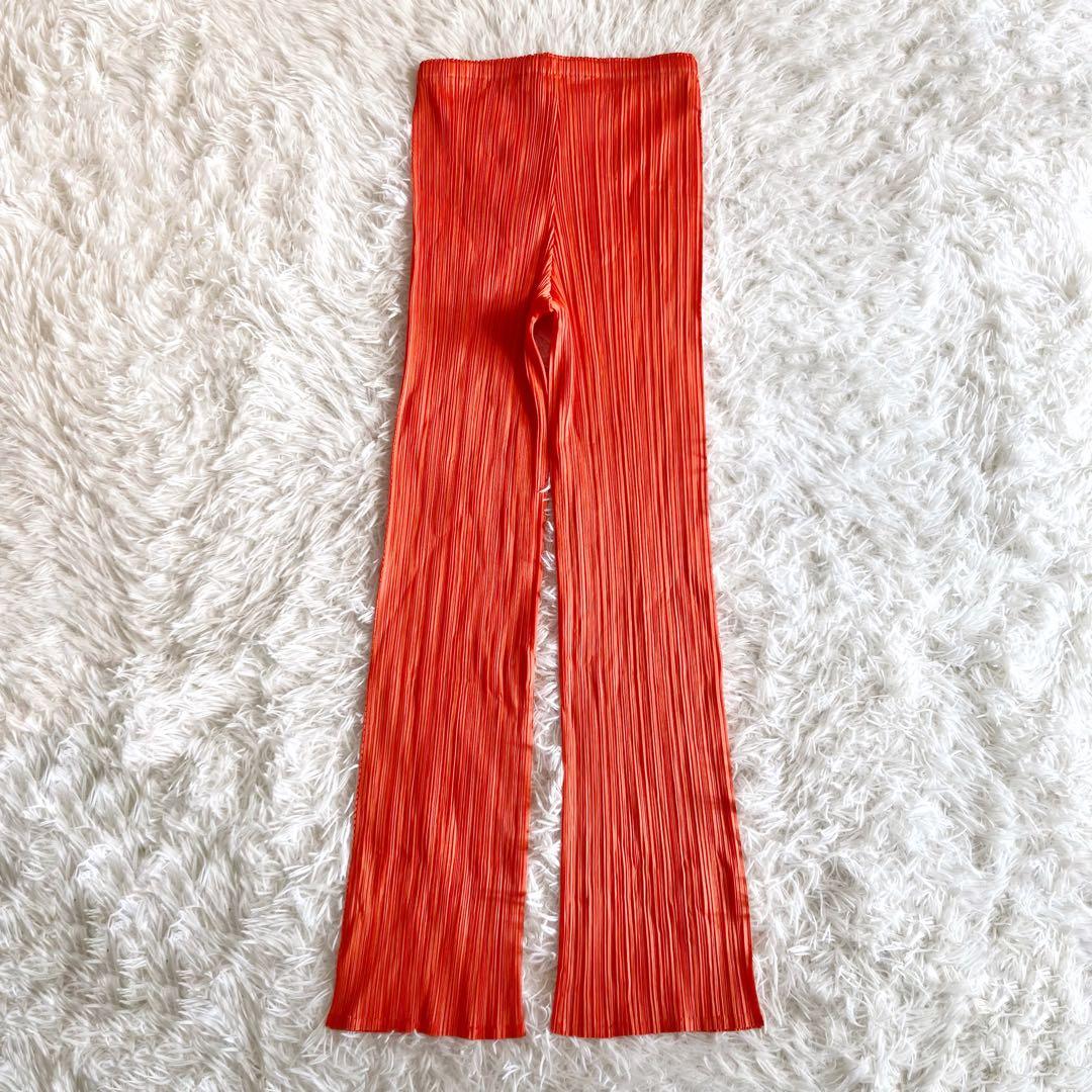 美品 プリーツプリーズ イッセイミヤケ パンツ オレンジ サイズ4