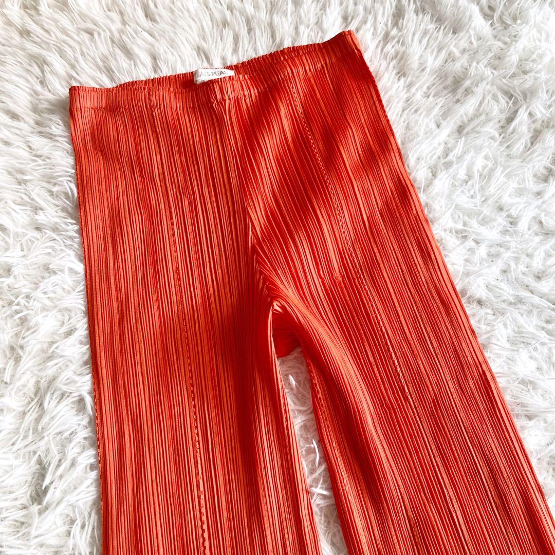 美品 プリーツプリーズ イッセイミヤケ パンツ オレンジ サイズ4