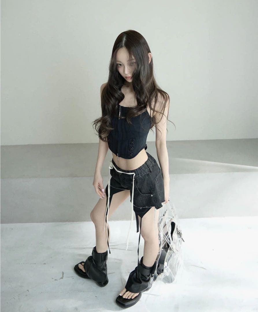 パンツ theredthread S garter denim shorts