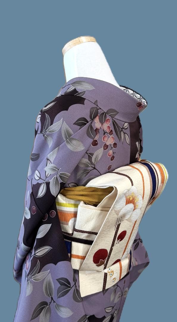 帯７　WA.KKA　梅の花・枝とおみくじ京袋帯　アイボリー系　約３７６×３１