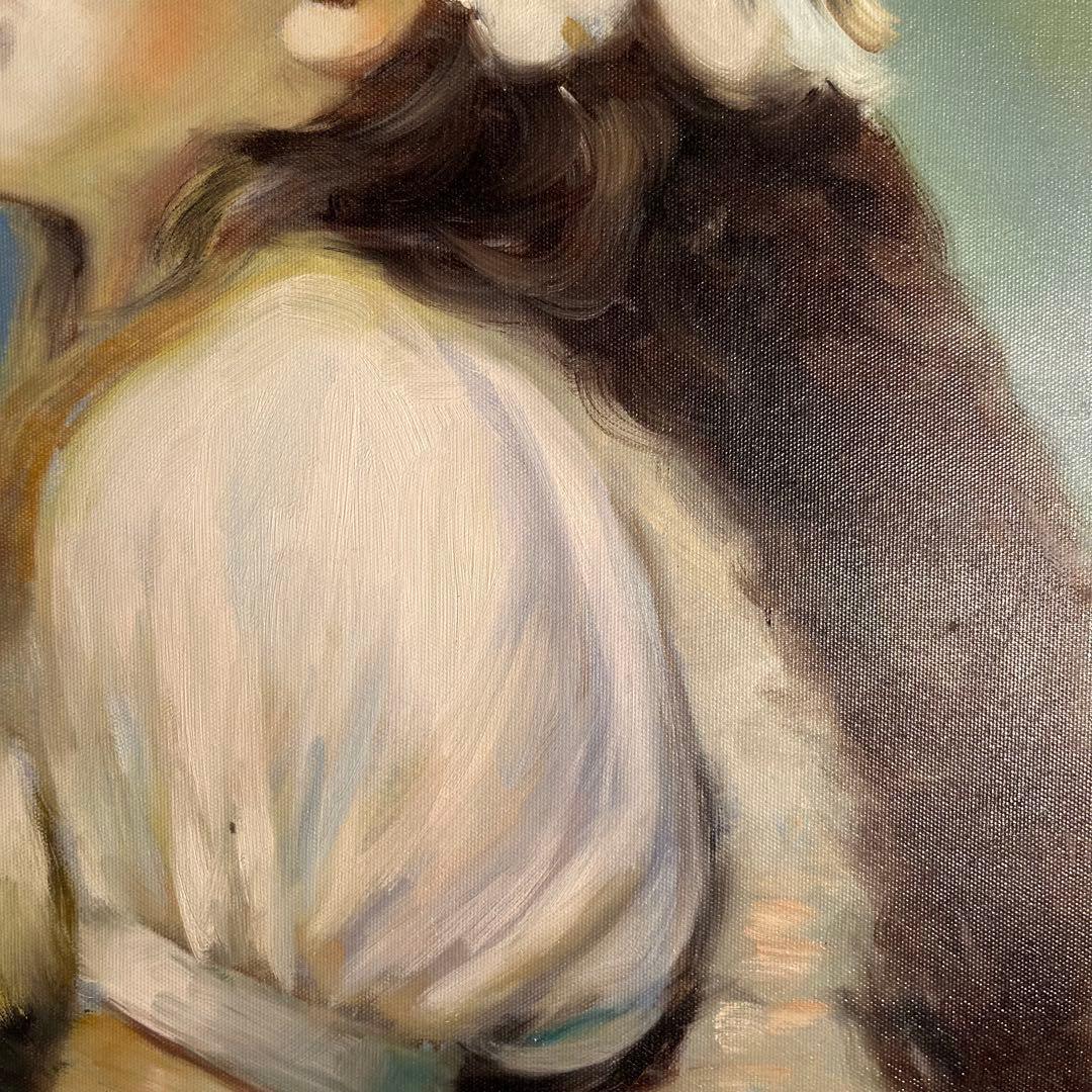 ★秀作★手書き油絵 ルノワール レース帽子の少女 額付 肉筆絵画 油彩画