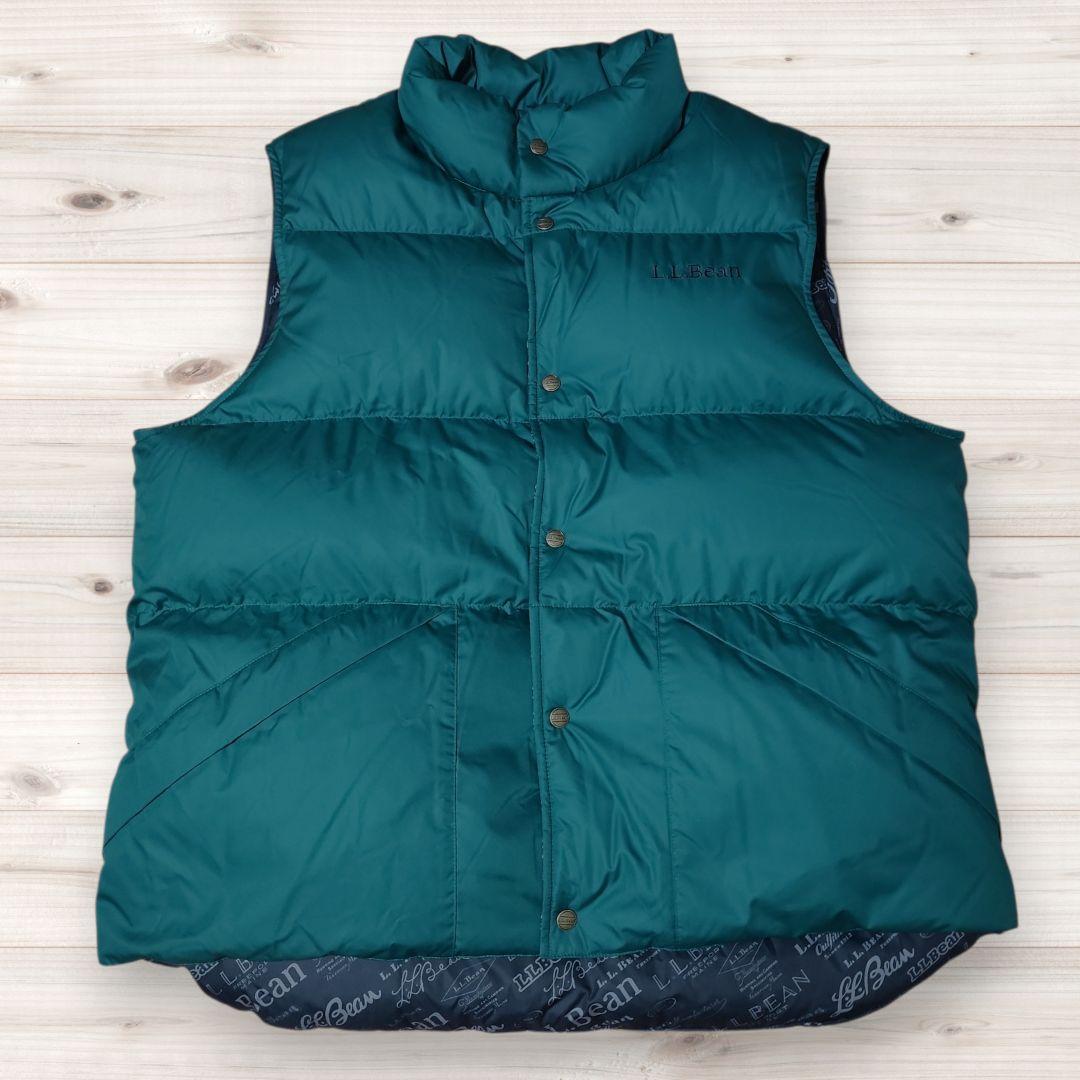SY24L.L.Bean ダウンベスト MXL　ロゴ総柄裏地 ダウンテック