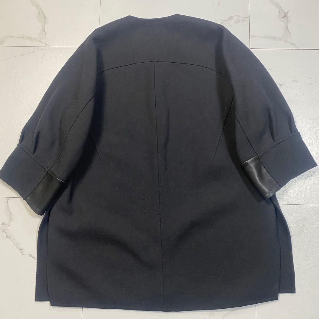 ドゥロワー ロングコート 羊革 ドッキング 2021AW ネイビー 34