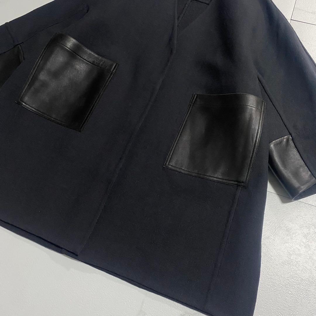 ドゥロワー ロングコート 羊革 ドッキング 2021AW ネイビー 34