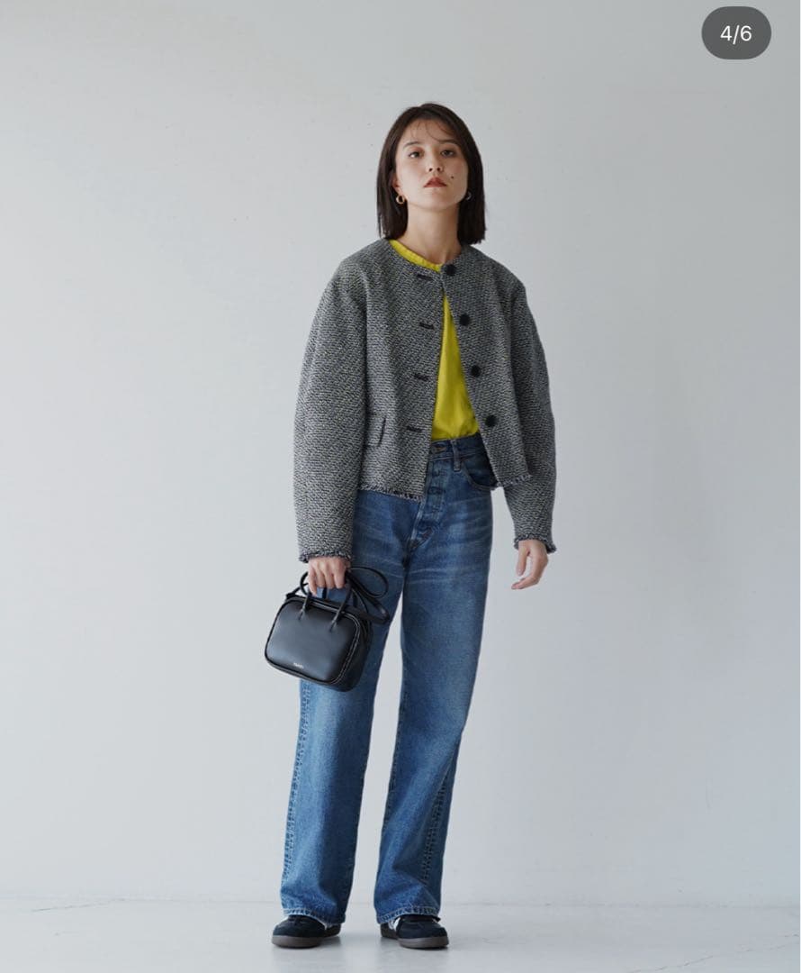 【12/31まで】＜LOEFF＞フリンジ ツイード ノーカラージャケット