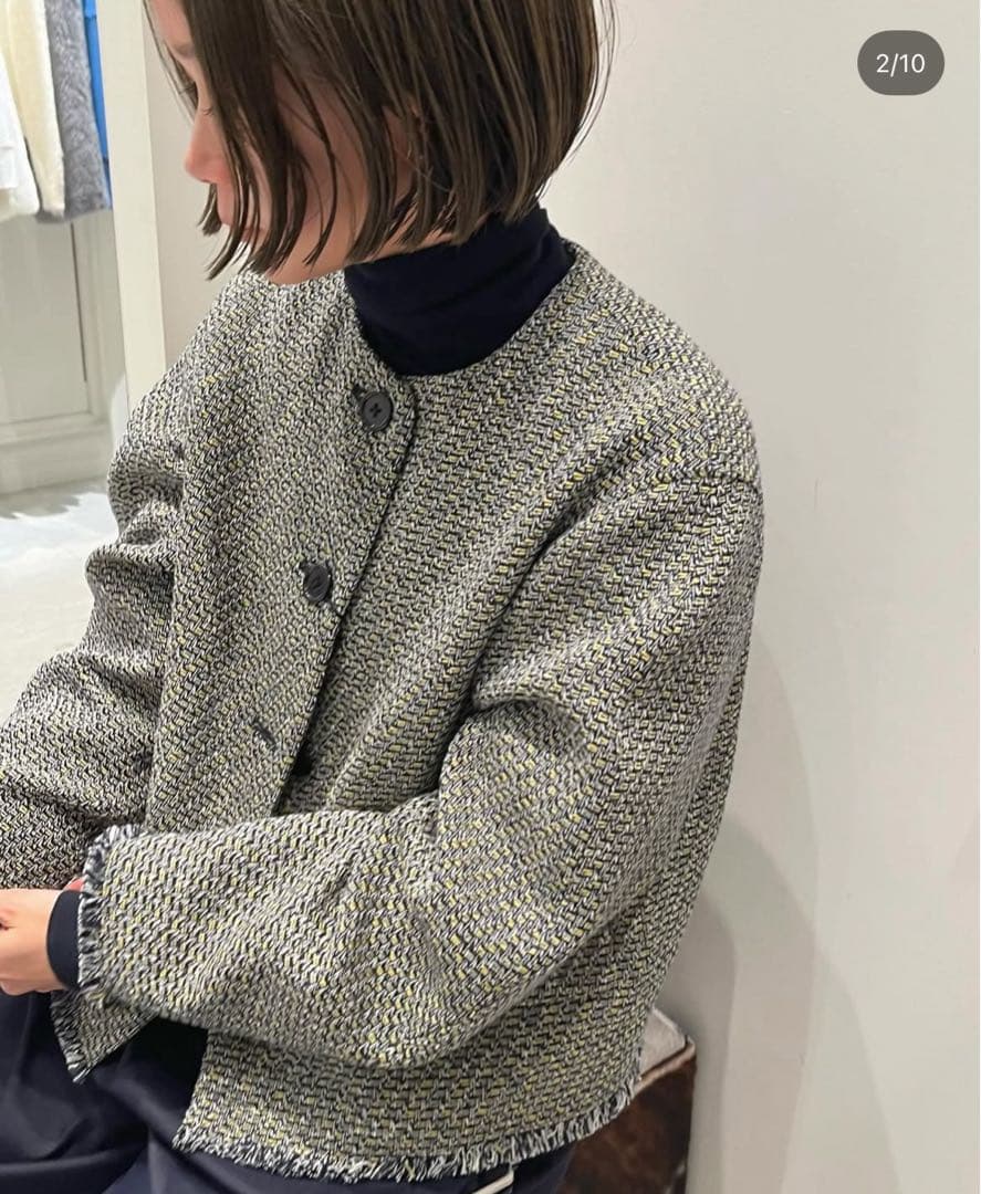 【12/31まで】＜LOEFF＞フリンジ ツイード ノーカラージャケット
