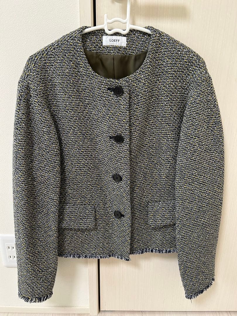 【12/31まで】＜LOEFF＞フリンジ ツイード ノーカラージャケット