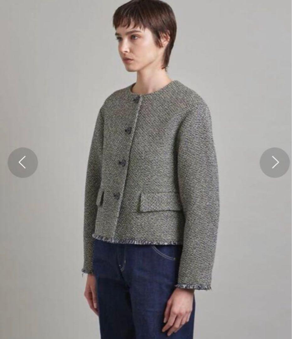 【12/31まで】＜LOEFF＞フリンジ ツイード ノーカラージャケット