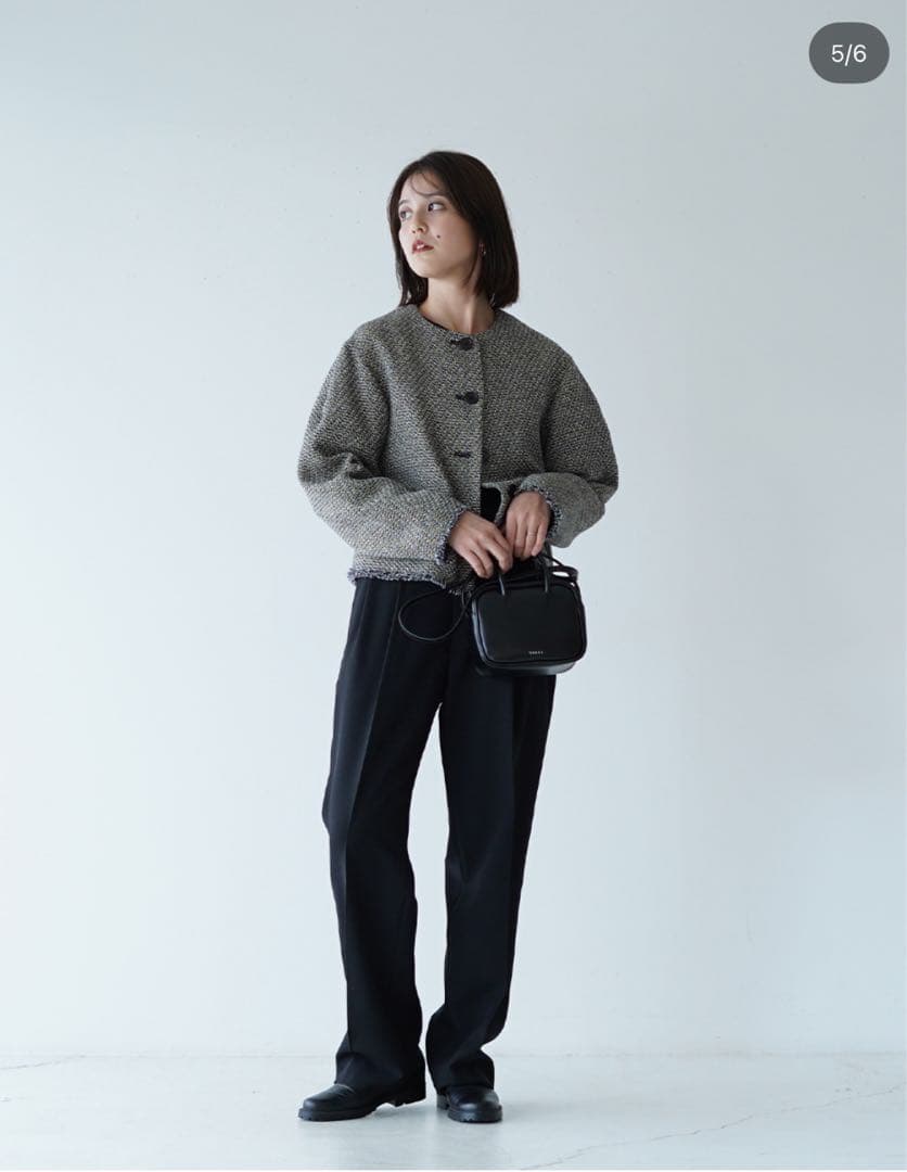 【12/31まで】＜LOEFF＞フリンジ ツイード ノーカラージャケット