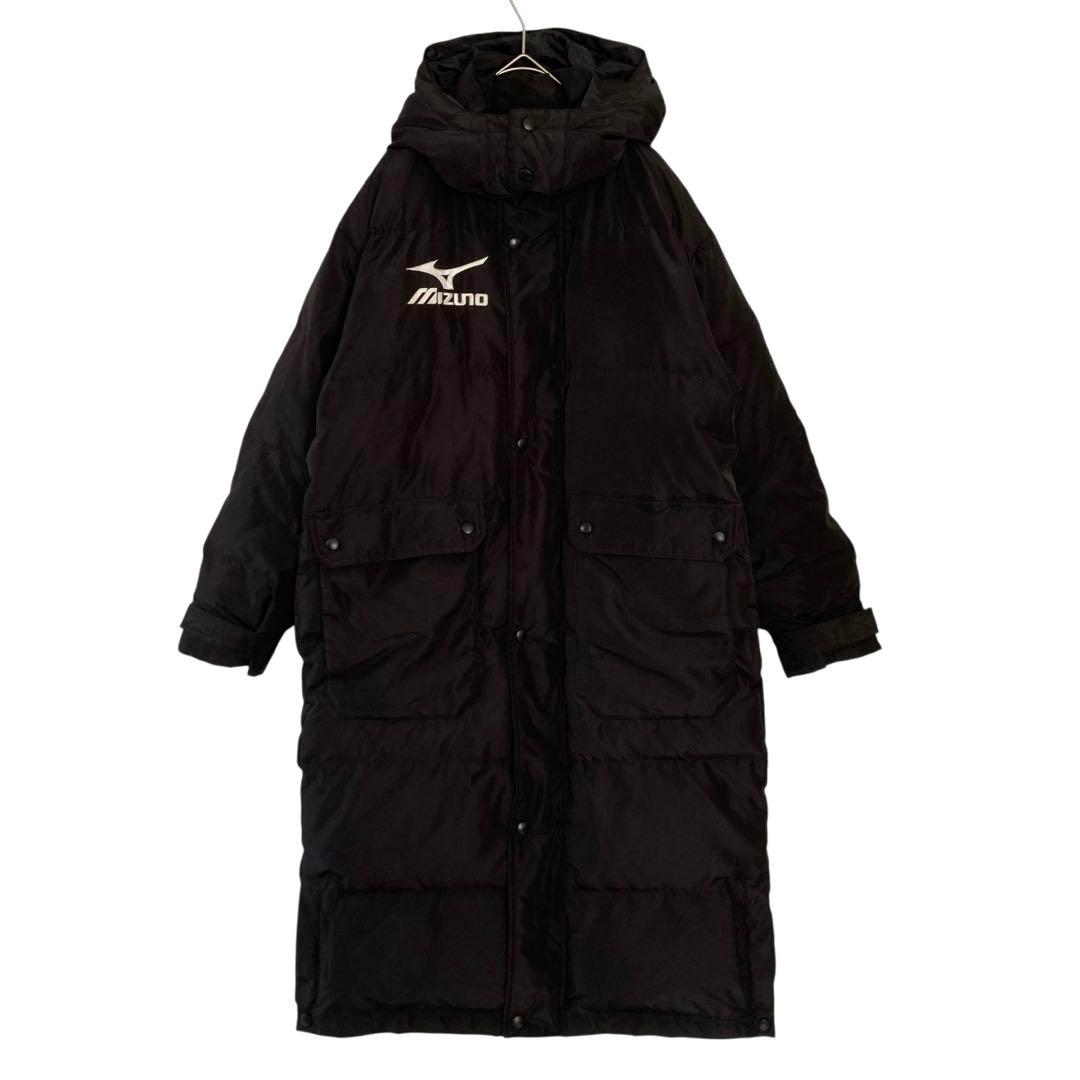美品 Mizuno フード付き ロングダウン ベンチコート　ダウン80% 刺繍