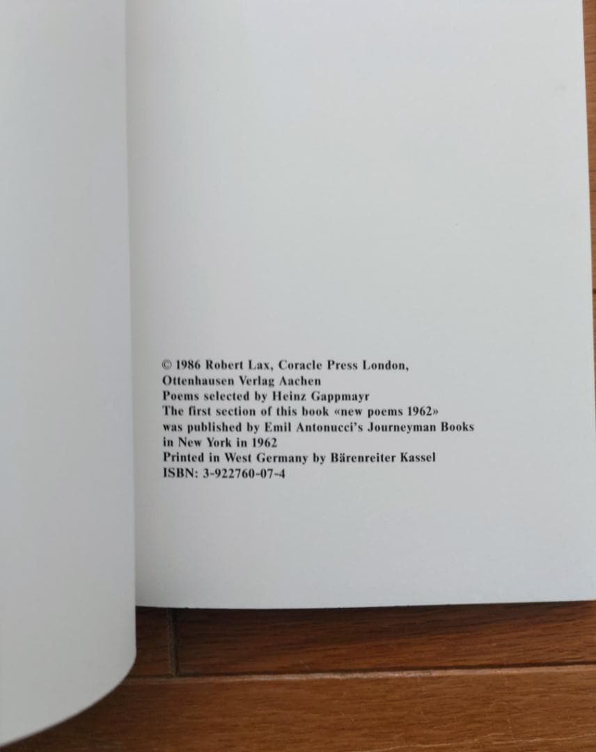 Robert Lax : New Poems 1962/1985（洋書）：現代詩