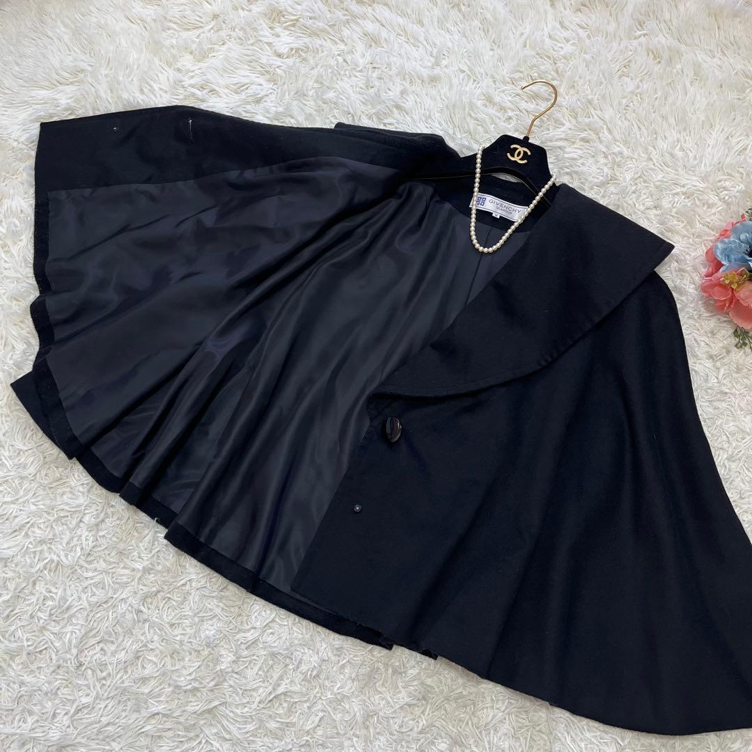 極美品✨ジバンシー　カシミヤウール　女優襟ケープ　ポンチョ　ブラック　XL