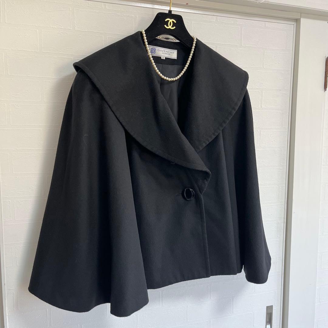 極美品✨ジバンシー　カシミヤウール　女優襟ケープ　ポンチョ　ブラック　XL