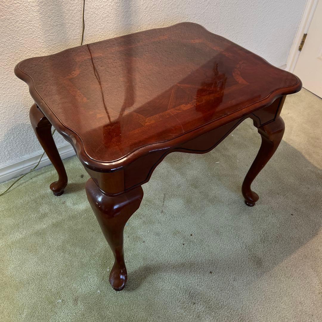 英国調アンティーク木製猫足サイドテーブル ダークブラウン