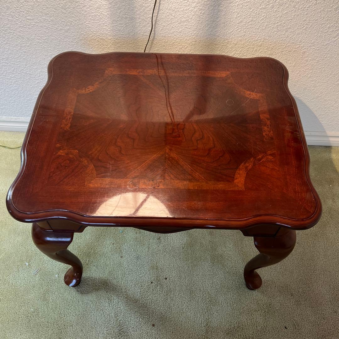 英国調アンティーク木製猫足サイドテーブル ダークブラウン