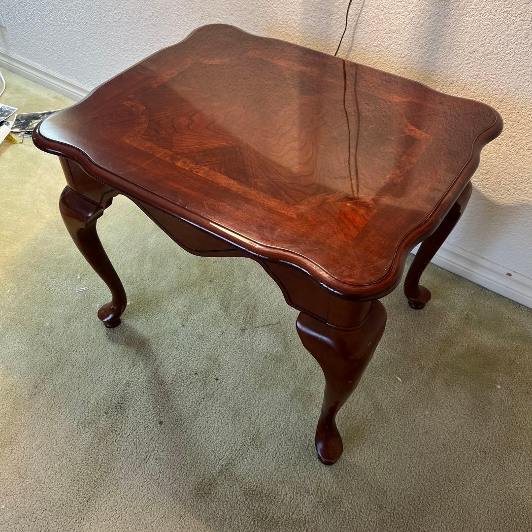 英国調アンティーク木製猫足サイドテーブル ダークブラウン