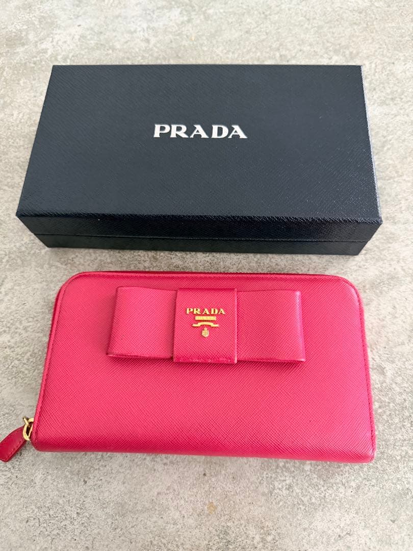 PRADA リボン　サフィアーノレザー 長財布　ピンク